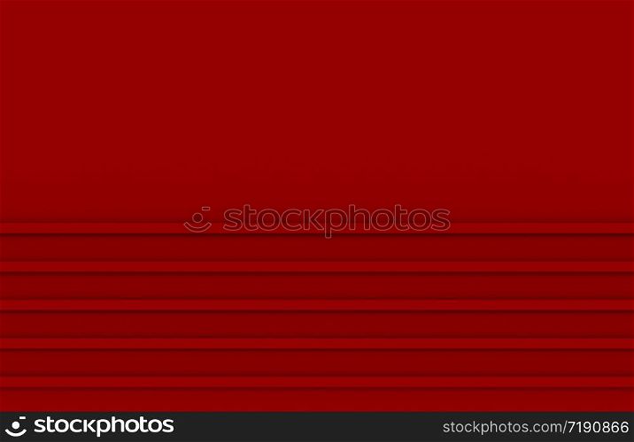 3d rendering. Red color Horizontal slim long panel parallel pattern wall background.