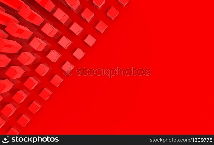 3d rendering. Red cube group on copy space wall design background.