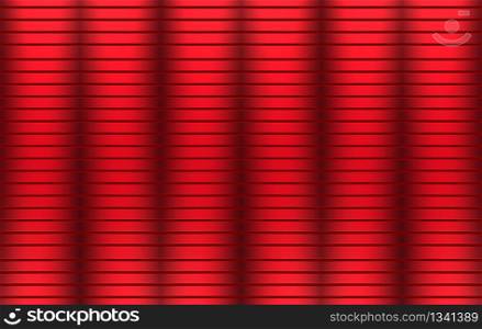 3d rendering. Red curve Horizontal metal panel parallel shutter door wall background.