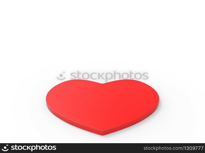3d rendering. Red heart shape stage plate on white background.