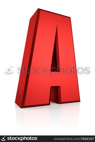 3d rendering red letter A isolated on white background