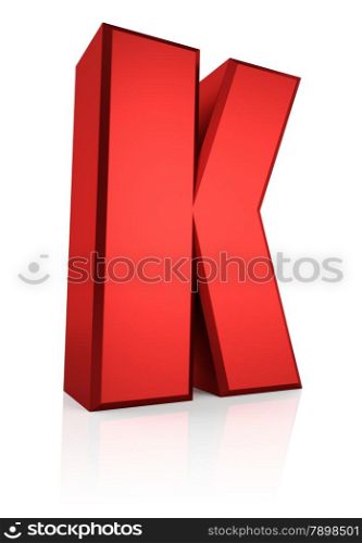 3d rendering red letter K isolated on white background