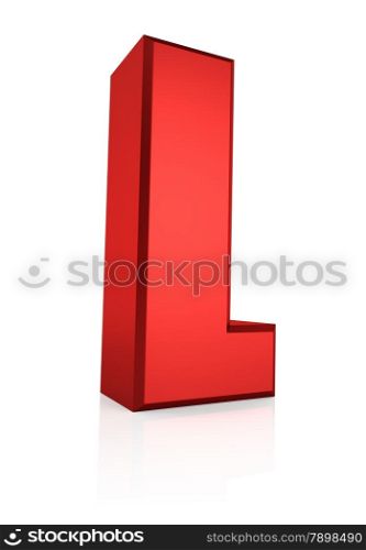 3d rendering red letter L isolated on white background