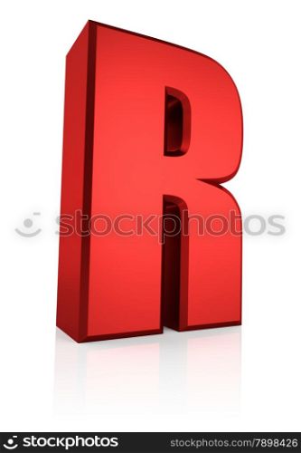 3d rendering red letter R isolated on white background