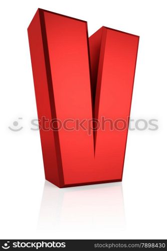 3d rendering red letter V isolated on white background