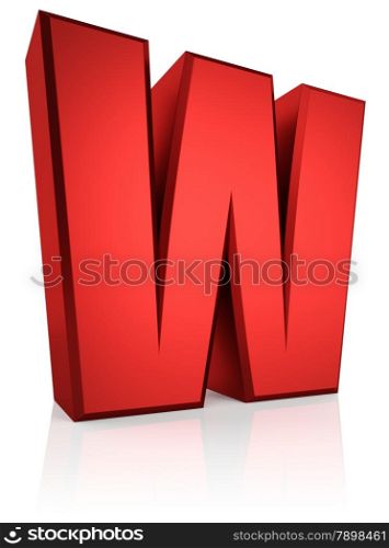 3d rendering red letter W isolated on white background