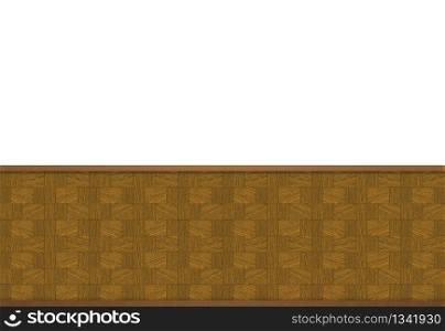 3d rendering. retro brown hardwood brick block shape pattern design on white wall background.
