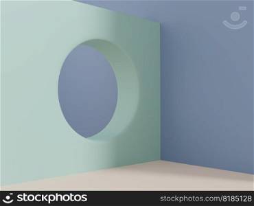 3D Rendering Retro Style Minimal Geometric Screen Product Display Background for Beauty or Fashionable Products. Green, Blue, and Beige.