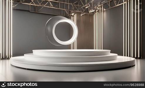 3d rendering. round podium in the exhibition hall. showroom