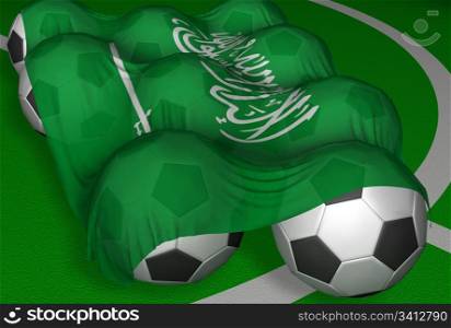 3D-rendering Saudi Arabia flag and soccer-balls - competitor of World Championship 2006