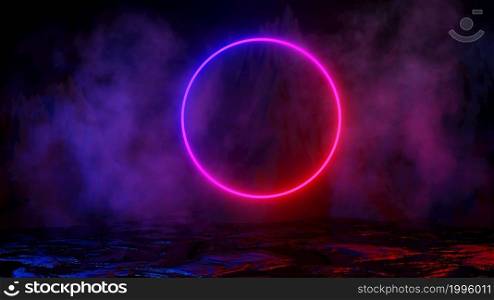 3D rendering. Sci Fi modern modern futuristic bright background with round portal. Abstract background, space landscape. Virtual reality, a source of energy. Background laser show.. 3D rendering. Science fiction modern futuristic bright background with round portal. Abstract background, space landscape