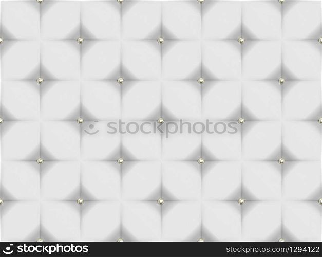 3d rendering. seamless Abstract white sofa leather surface with gold button pattern wall background.