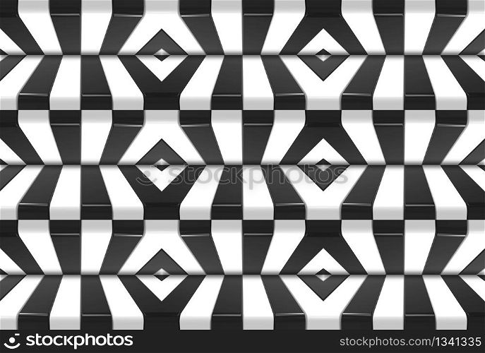 3d rendering. seamless alternate black and white pattern design wall background.