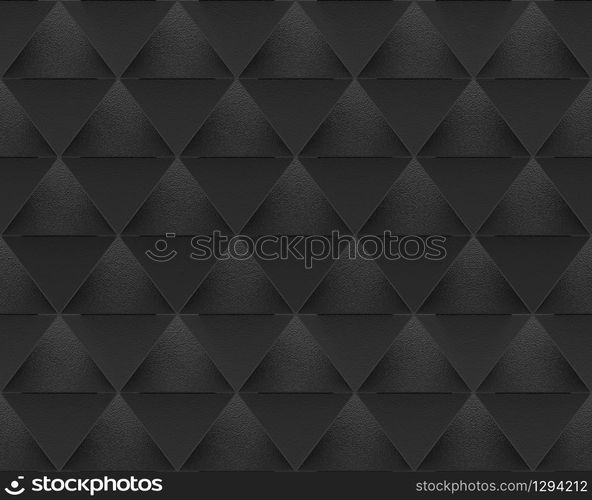 3d rendering. Seamless Black Triangular shape pattern wall background.