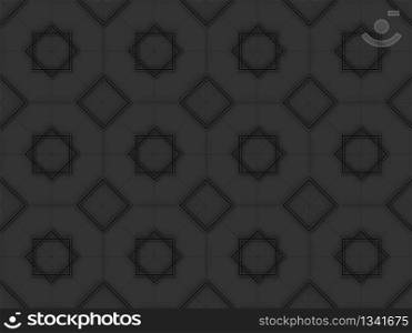 3d rendering. seamless dark black square grid art design shape pattern wall background.