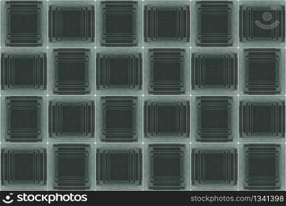3d rendering. seamless dark green square grid art design pattern tile wall background.