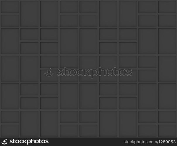 3d rendering. Seamless dark Rectangular shape pattern wall background.