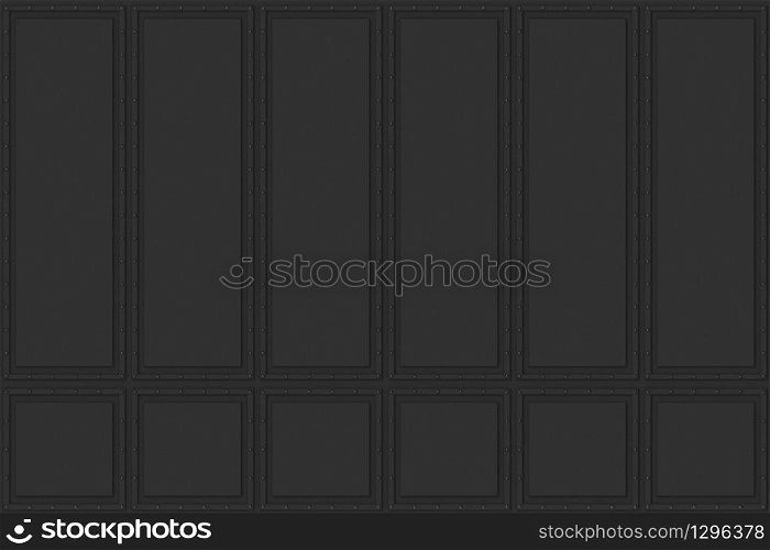 3d rendering. seamless Dark tone classic of square pattern wood panels with small sphere buttons on frame wall background.