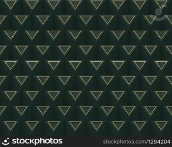 3d rendering. seamless gastby style of golden triangle on cube pattern stack wall background.