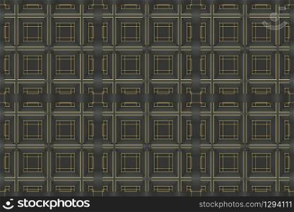 3d rendering. Seamless Gold Square Shape pattern on Dark green background.