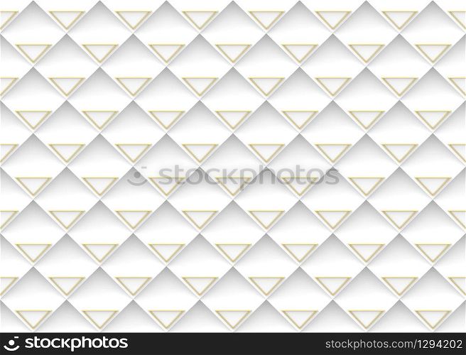 3d rendering. seamless golden triangle pattern on white square panels wall background.
