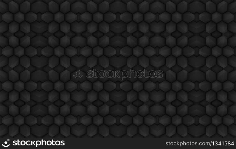 3d rendering. seamless modern extrude dark hexagonal shape pattern wall design background.