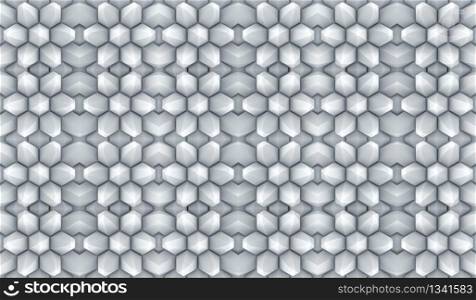 3d rendering. seamless modern extrude gray hexagonal shape pattern wall design background.