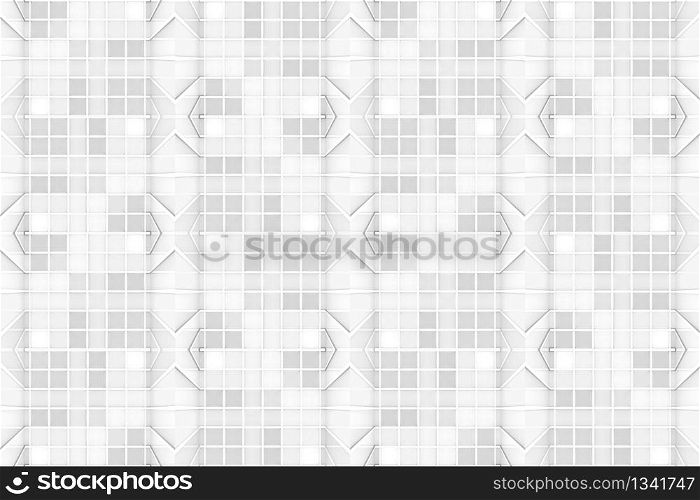 3d rendering. seamless modern light white mosaic square shape pattern tile wall background.