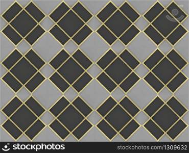 3d rendering. Seamless modern luxurious golden Square grid pattern wall background.