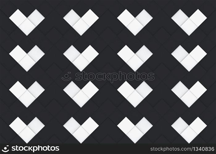 3d rendering. seamless modern random black and white square grid heart shape pattern design texture wall background.