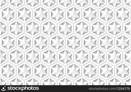 3d rendering. seamless modern white star in hexgonal shape pattern wall background.