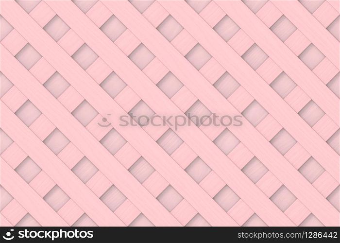 3d rendering. seamless pastel tone pink color wood panel in diagonal square pattern wall backgorund.