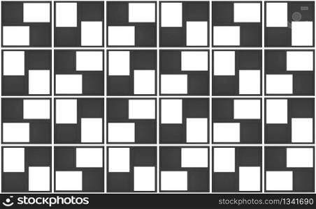 3d rendering. seamless vintage design square black white tile pattern texture wall background.