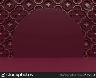 3D Rendering Seasonal or Christmas Studio Shot Product Display Background with Pattern Wall for Luxury or Festive Products.