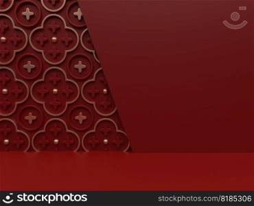 3D Rendering Seasonal or Christmas Studio Shot Product Display Background with Pattern Wall for Luxury or Festive Products.