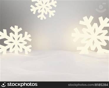 3D Rendering Seasonal or Christmas Studio Shot Product Display Background with Snow Flake Lighting for Luxury or Festive Products.