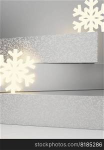3D Rendering Seasonal or Christmas Studio Shot Product Display Background with Snow Flake Lighting for Luxury or Festive Products.