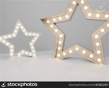 3D Rendering Seasonal or Christmas Studio Shot Product Display Background with Star Shape Lighting in Snows for Luxury or Festive Products.