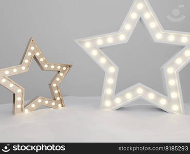 3D Rendering Seasonal or Christmas Studio Shot Product Display Background with Star Shape Lighting in Snows for Luxury or Festive Products.