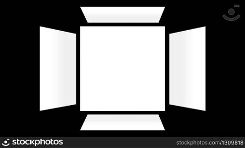 3d rendering. Separating White square box plane on black background.
