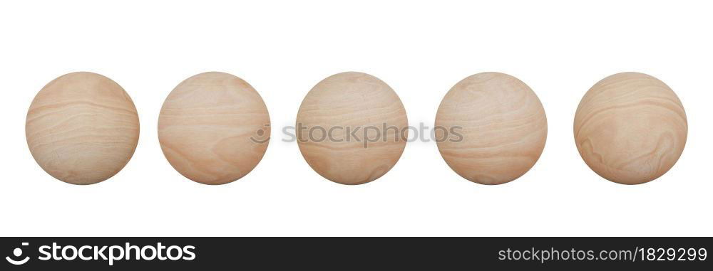 3D rendering. set of wood sphere isolated on white background with clipping path.