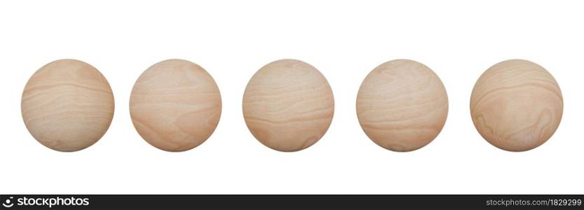3D rendering. set of wood sphere isolated on white background with clipping path.