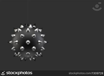 3d rendering. silver cone Black metal wrecking ball on black background. S&M object concept.