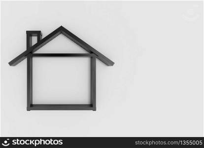 3d rendering. Simple composing black bar line in House shape on gray background.