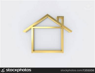3d rendering. Simple composing golden bar line in House shape on gray background.