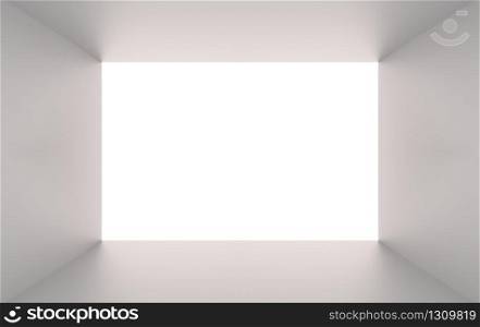 3d rendering. Simple gray cube box tunnel hole on white background.