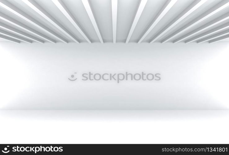 3d rendering. simple modern parallel panels pattern ceiling with empty white wall room wall design background.