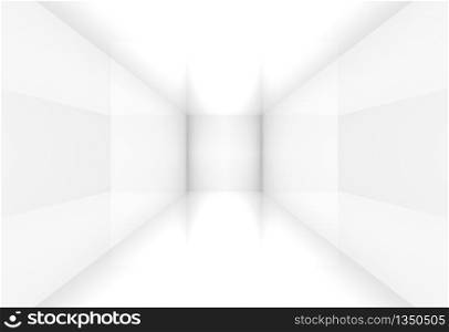 3d rendering. Simple modern white cube box corner room square wall background.