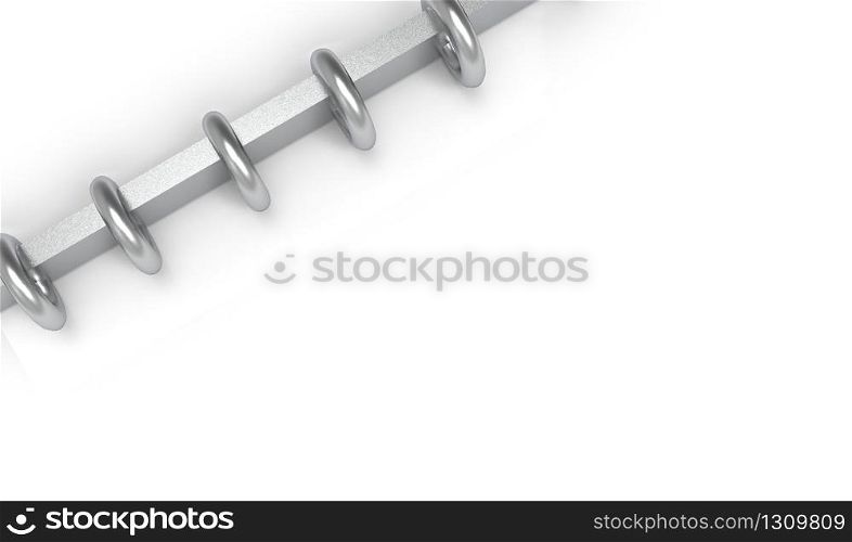 3d rendering. simple silver ring rolls decorating on white paper wall background.