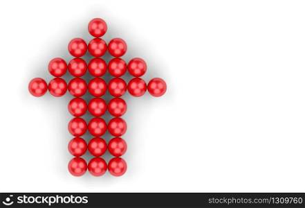 3d rendering. small red ball group in UP arrow shape on white background.